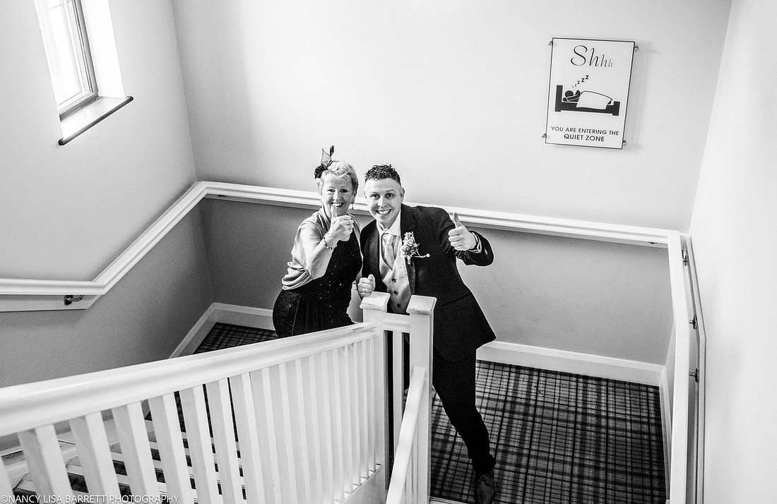 ANDREW GETTING WEDDING READY AT THE LANCASTER HOUSE HOTEL, BAILRIGG, LANCASTER, LANCASHIRE