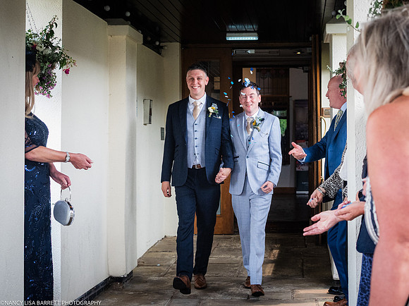 WEDDING EXIT CEREMONY CONFETTI ETC AT THE LANCASTER HOUSE HOTEL, BAILRIGG, LANCASTER, LANCASHIRE